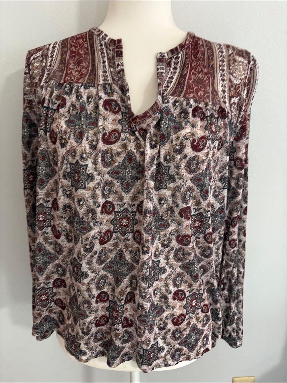 Lucky Brand Burgundy Paisley Long-Sleeve Blouse
